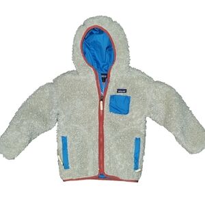 Patagonia Cream Fleece Jacket with Red and Blue Details 5T